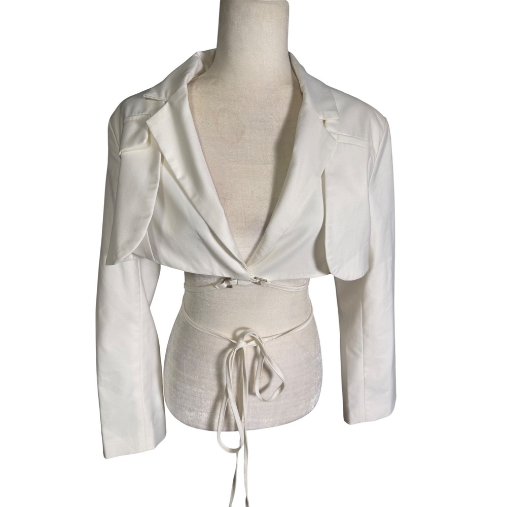 Lioness White Cropped Tie Front Blazer Jacket NWT Size XS - Picture 2 of 8